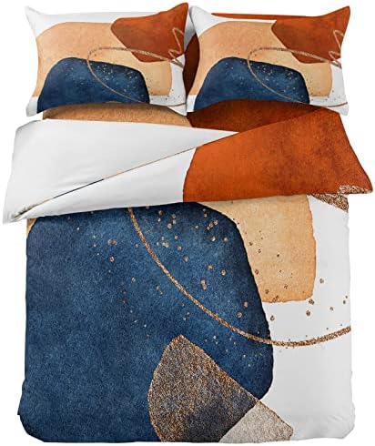Alandar Home Mid Century Navy Blue Duvet Cover Set 4 Piece Queen