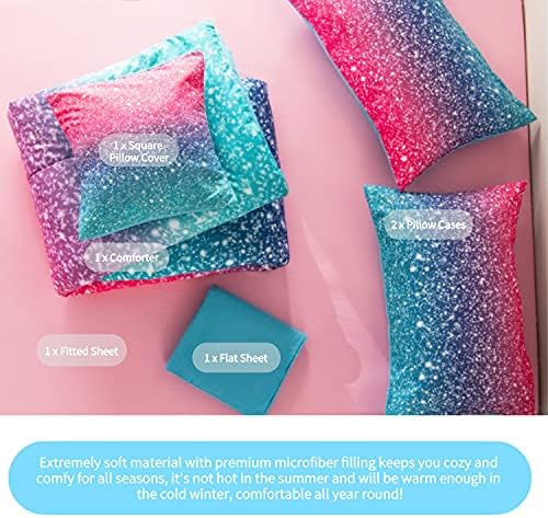RYNGHIPY 6Pcs Glitter Comforter Set for Teen Girls