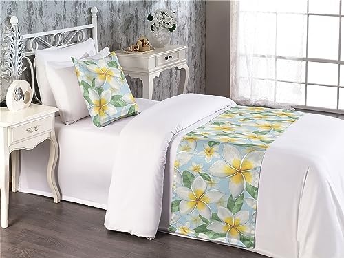 Ambesonne Tropical Bed Runner Set with Plumeria Flowers 1