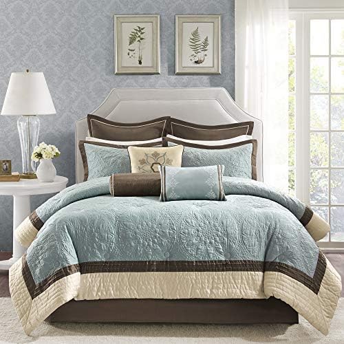 Madison Park Cozy Comforter Set Blue Queen 9 Piece