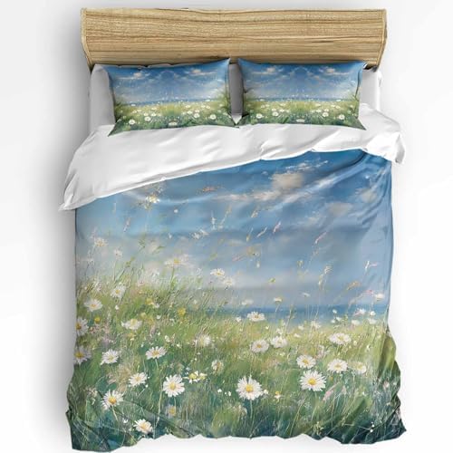 3 Piece Queen Duvet Cover Set with Zipper Spring Floral Art Design