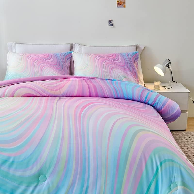 Helloosuu Comforter Set for Girls with Rainbow Design