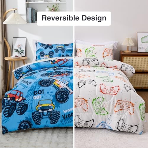 Holawakaka Boys Racing Truck Comforter Set with Sheets