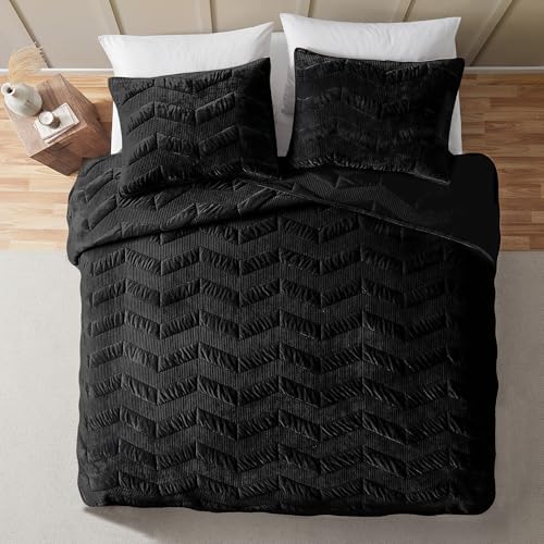 SHALALA Velvet Quilt Set King Size with Geometric Pattern