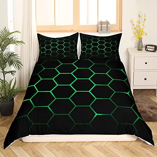 Feelyou Hexagonal Duvet Cover Set Neon Green Black 2Pcs Twin Size
