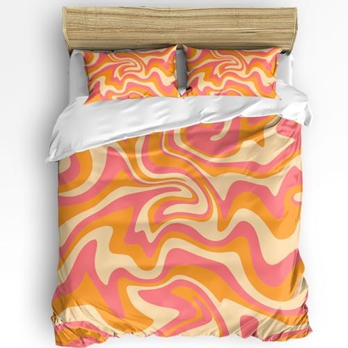 Pink Burnt Orange Twin Duvet Cover Set with Pillow Cases