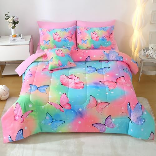 JQinHome 6 Pc Twin Rainbow Butterfly Comforter Set 1