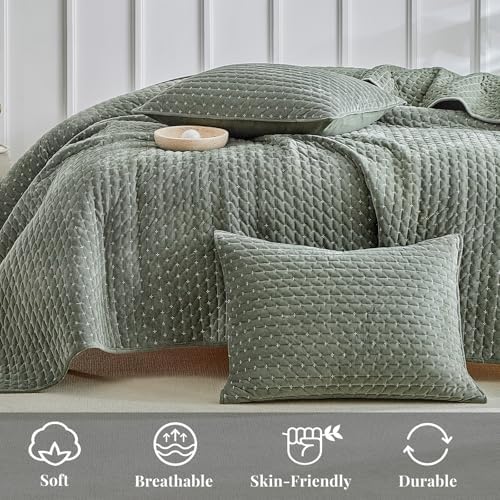 WARMDERN Luxury Velvet Quilt Set Queen Size