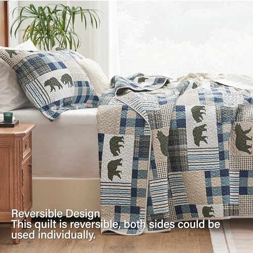 PPOLCA Christmas Cabin Quilt Set 3-Piece Reversible King Size