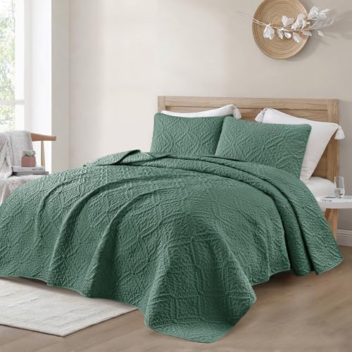 Exclusivo Mezcla Queen Quilt Set Modern Green Quilts with 2 Pillow Shams 1