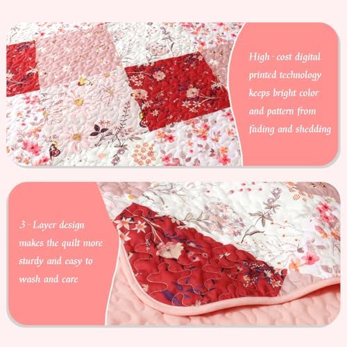 Whale Flotilla Reversible Patchwork Quilt Set Twin Size Red
