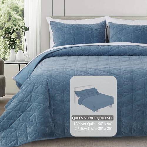 KASENTEX Velvet Queen Quilt Set with 2 Pillow Shams