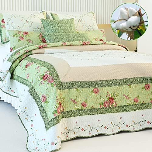EVENHUG Cotton Patchwork Quilt Set King Size 3 Pieces