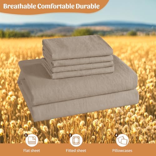 Shilucheng 100 French Linen Queen Sheets 6Pcs Set