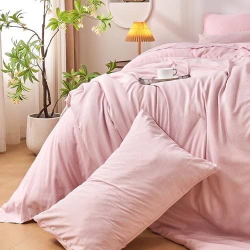 DECMAY Twin Comforter Set 5 Pieces Pink
