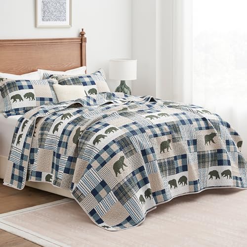 PPOLCA Christmas Cabin Quilt Set 3-Piece Reversible King Size