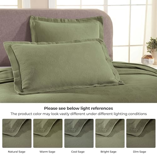 Superior Paisley Cotton Bedspread Set King Size Sage