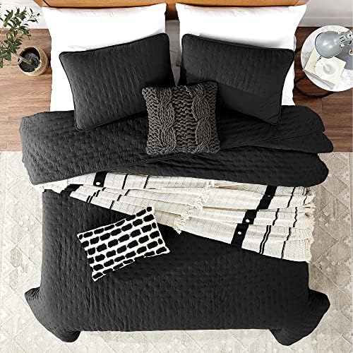 ROARINGWILD Black Twin Quilt Set with Pillow Sham 68x90 Inches