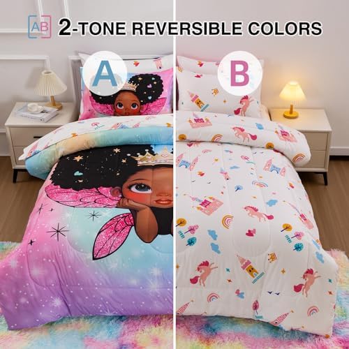 A Nice Night Black Girl Princess with Wings Comforter Set