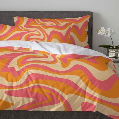 Pink Burnt Orange Twin Duvet Cover Set with Pillow Cases