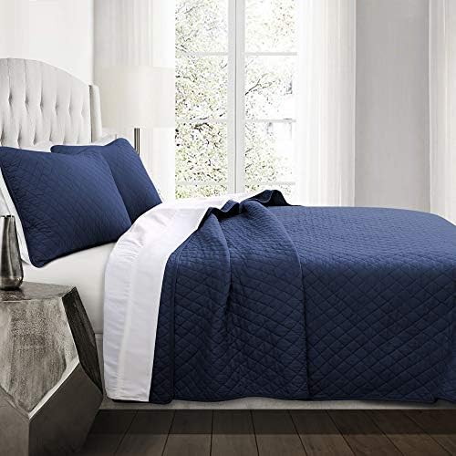 Lush Decor Ava Diamond Quilt Set 3 Piece Navy FullQueen