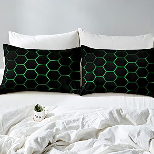 Feelyou Hexagonal Duvet Cover Set Neon Green Black 2Pcs Twin Size