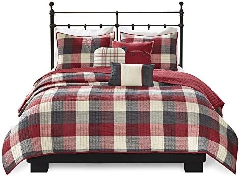 Madison Park Reversible Quilt with Shams and Pillows - Red 6 Piece Set