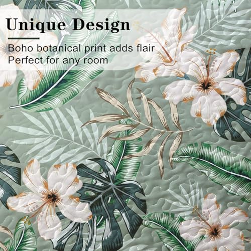 Yogeneg Queen Quilt Bedding Set Sage Green Botanical Pattern 90x96