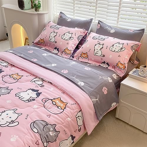 Gusuhome 7 Piece Kids Cats Comforter Set Twin Bed in A Bag