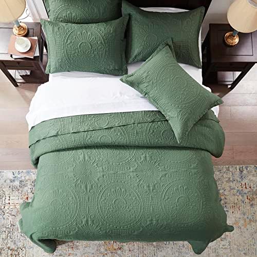 Anluoer Quilt Set Olive Green Embossed
