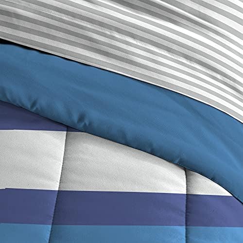 Dream Factory Kids 5-Piece Comforter Set Twin Blue Rugby Stripe