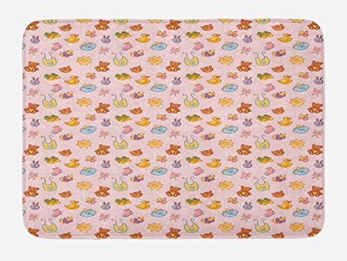 Ambesonne Cartoon Bath Mat Plush Non-Slip with Teddy Bears and Ducks