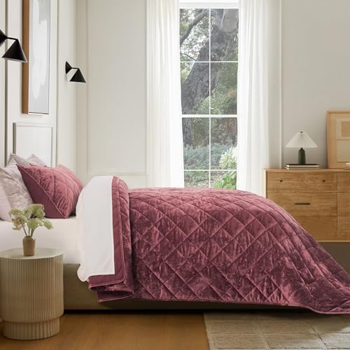 EVERGRACE Luxury Crushed Velvet Quilt Set Queen Size