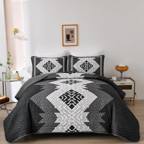 Dintszyayue Black Boho Quilt Set 3 Piece California King 1
