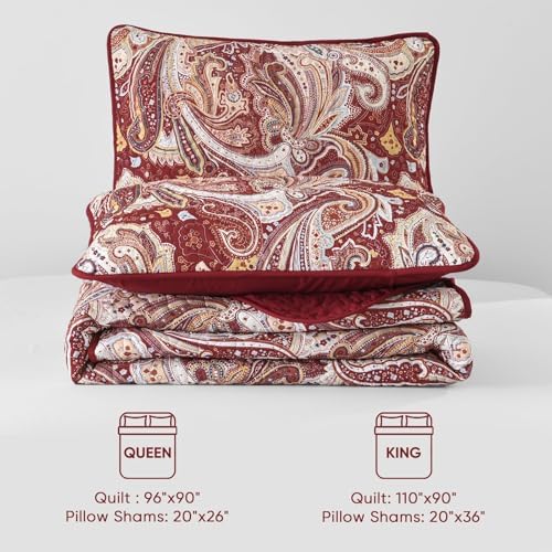 DJY Red Paisley Quilt Set - King Size 3 Piece