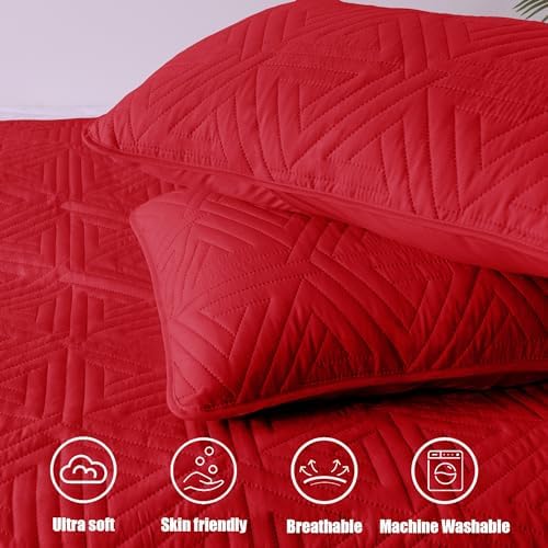 Whale Flotilla Red California King Quilt Set 3-Piece