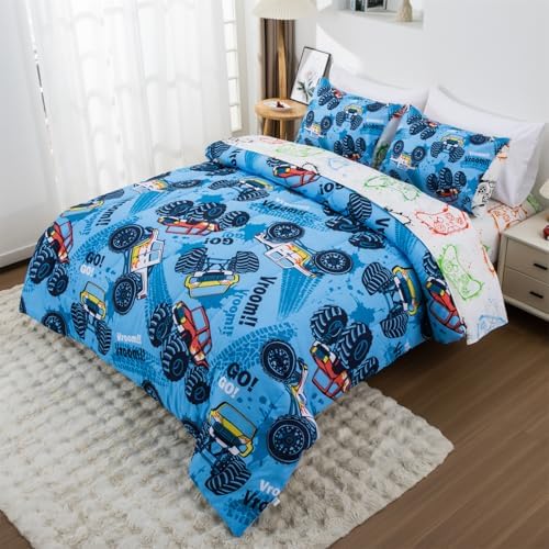 Holawakaka Boys Racing Truck Comforter Set with Sheets