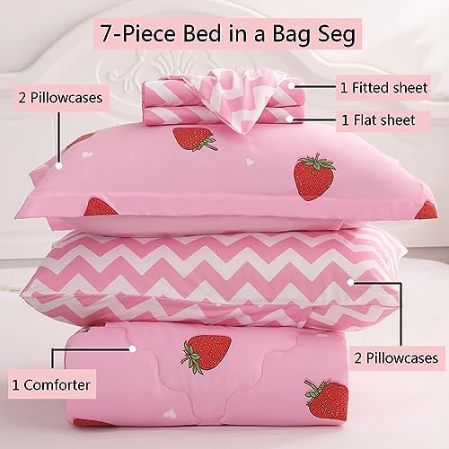 Gusuhome Strawberry Comforter Set Full Size for Girls