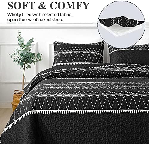Andency Black Quilt Set California King 3Pcs