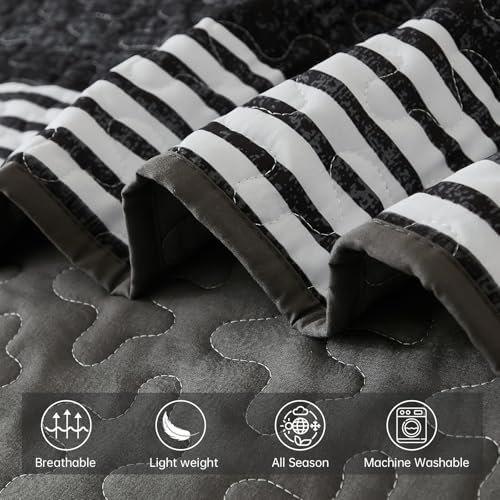 Xruibed King Size Quilt Set 3 Pieces Striped Patchwork