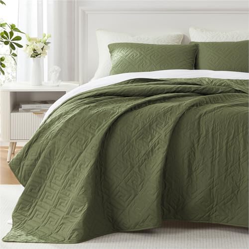 Homelike Moment King Size Quilt Set Olive Green 1