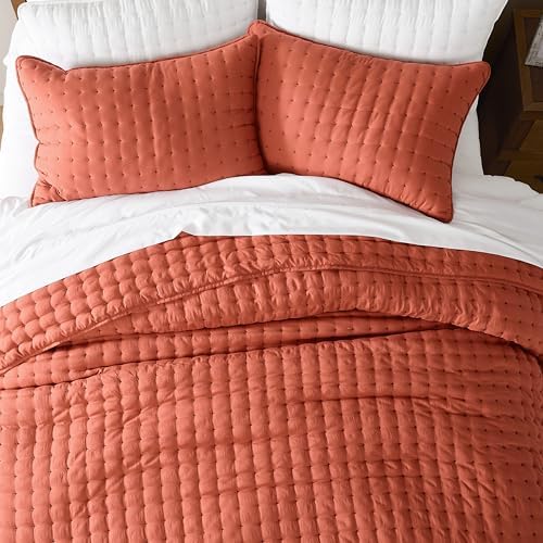 Burnt Orange Cal King Quilt Set with Pillow Shams 3 Piece Bedding