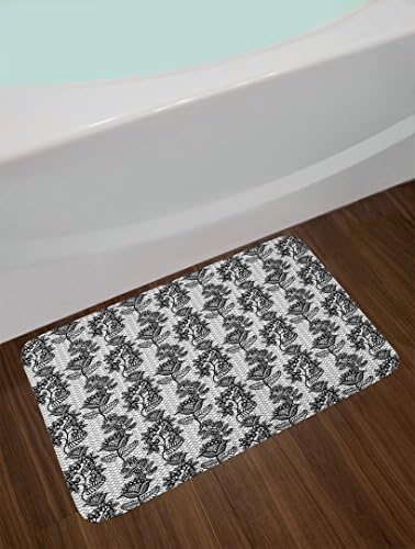 Ambesonne Black White Bath Mat with Victorian Flower Motifs