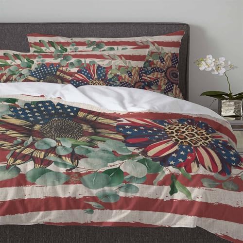 Boanket 3-Piece Queen Bedding Set 4th of July Duvet Covers with Zipper
