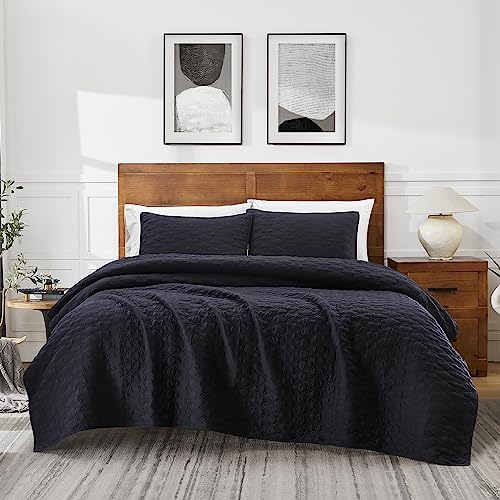 BOURINA 3-Piece King Quilt Set Microfiber Black