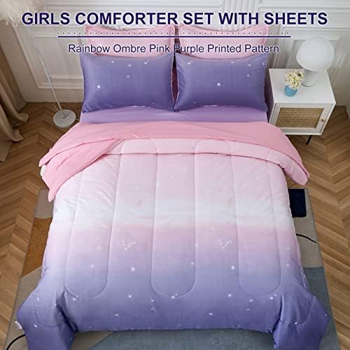 Dinjoy Girls Ombre Comforter Set 7 Piece Bed in a Bag