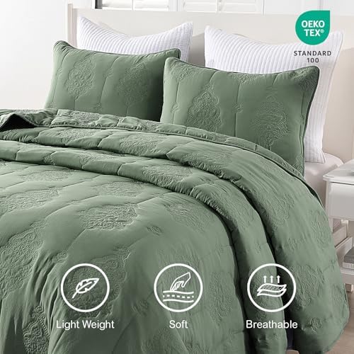 HORIMOTE HOME Queen Size Quilt Set Dark Green 1