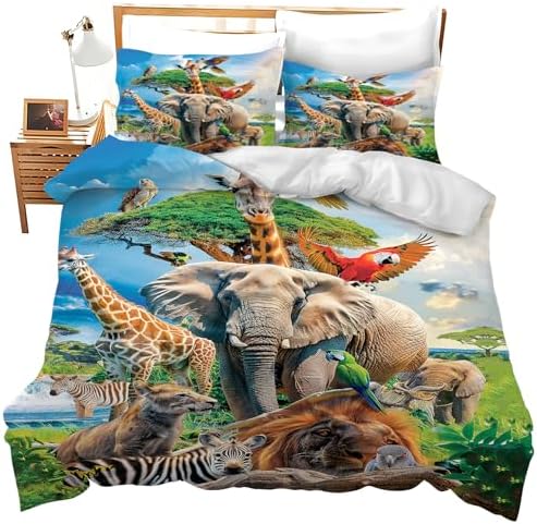 Funny Animals Duvet Cover Set 3 Pieces Jungle Print