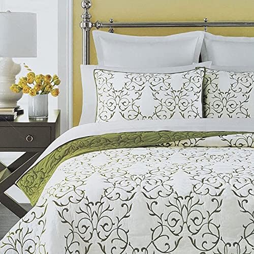 mixinni Reversible King Size Cotton Quilt Set with Embroidered Shams