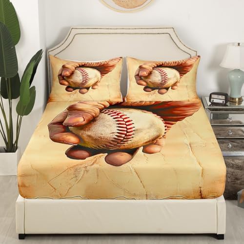 Erosebridal Baseball Bed Sheets Twin Set 3D Retro